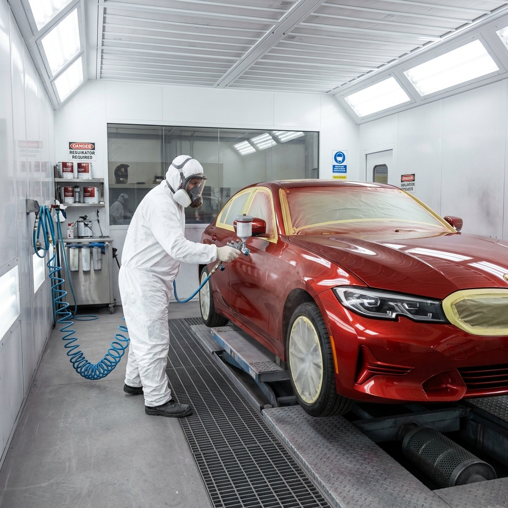 Automotive painting in professional spray booth
